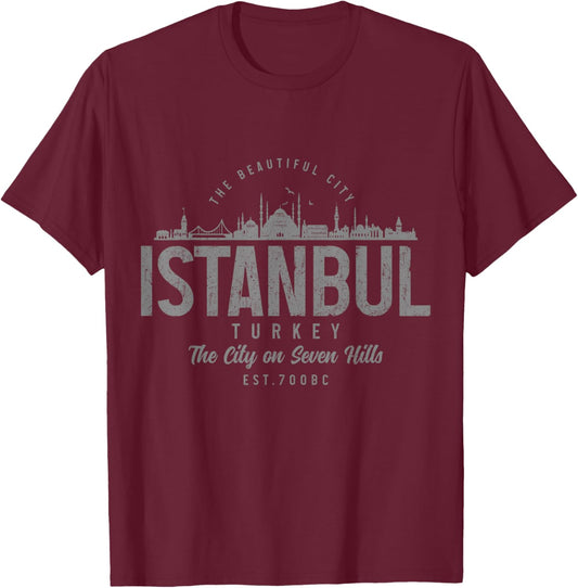 Istanbul Skyline Turkey Turkish Pride Souvenir Turkiye T-Shirt - T-Shirt | Maroon