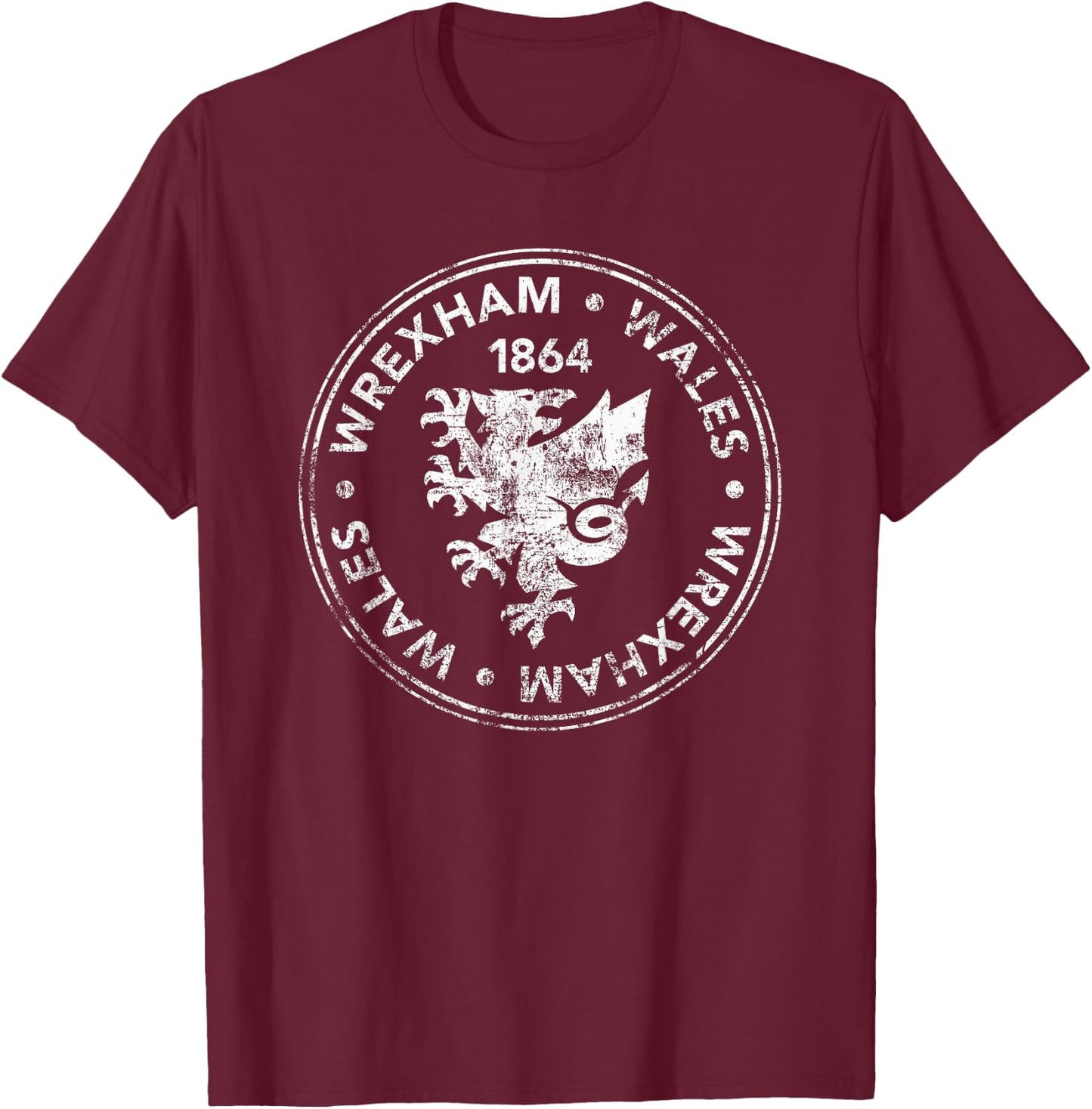 Wrexham Wales 1864 Distressed T-Shirt - T-Shirt | Maroon