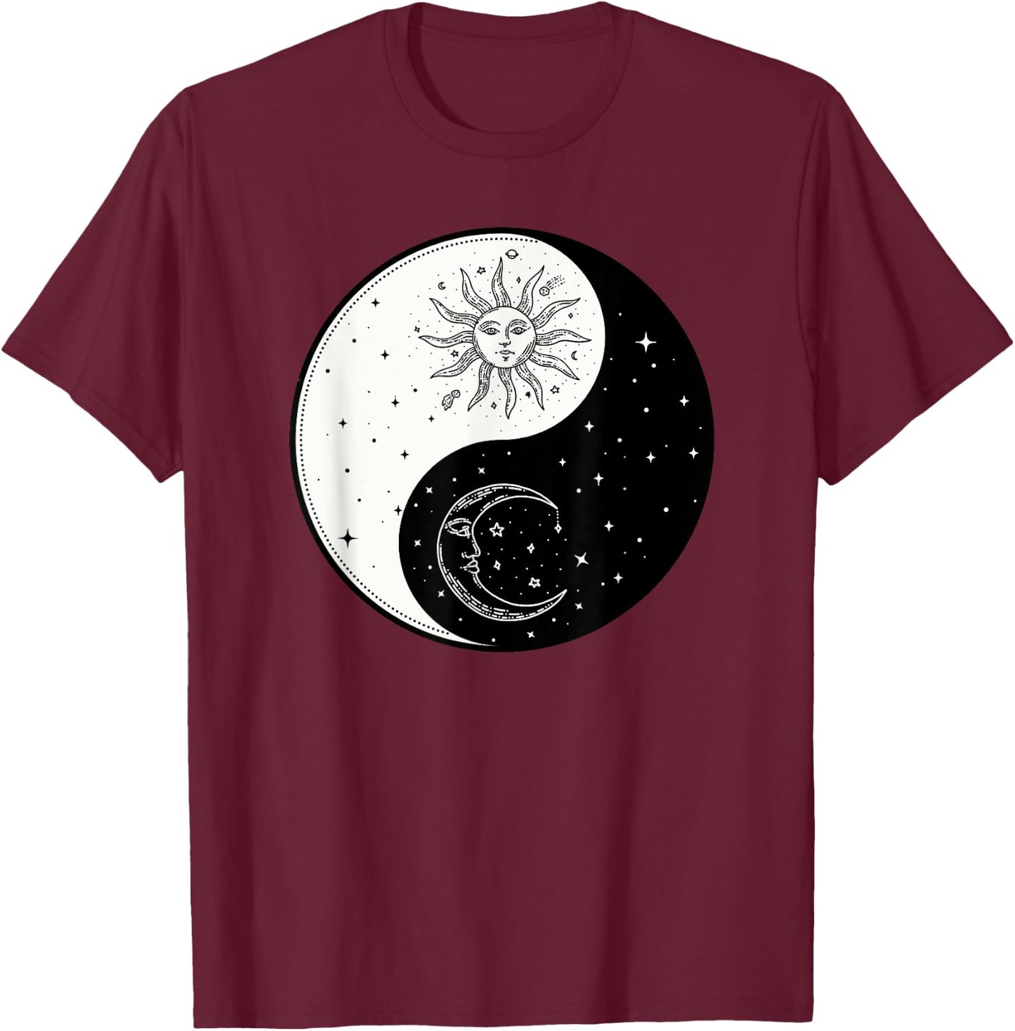 Sun Moon Ying Yang Vintage Yoga Zen Spiritual Mystical T-Shirt - T-Shirt | Maroon