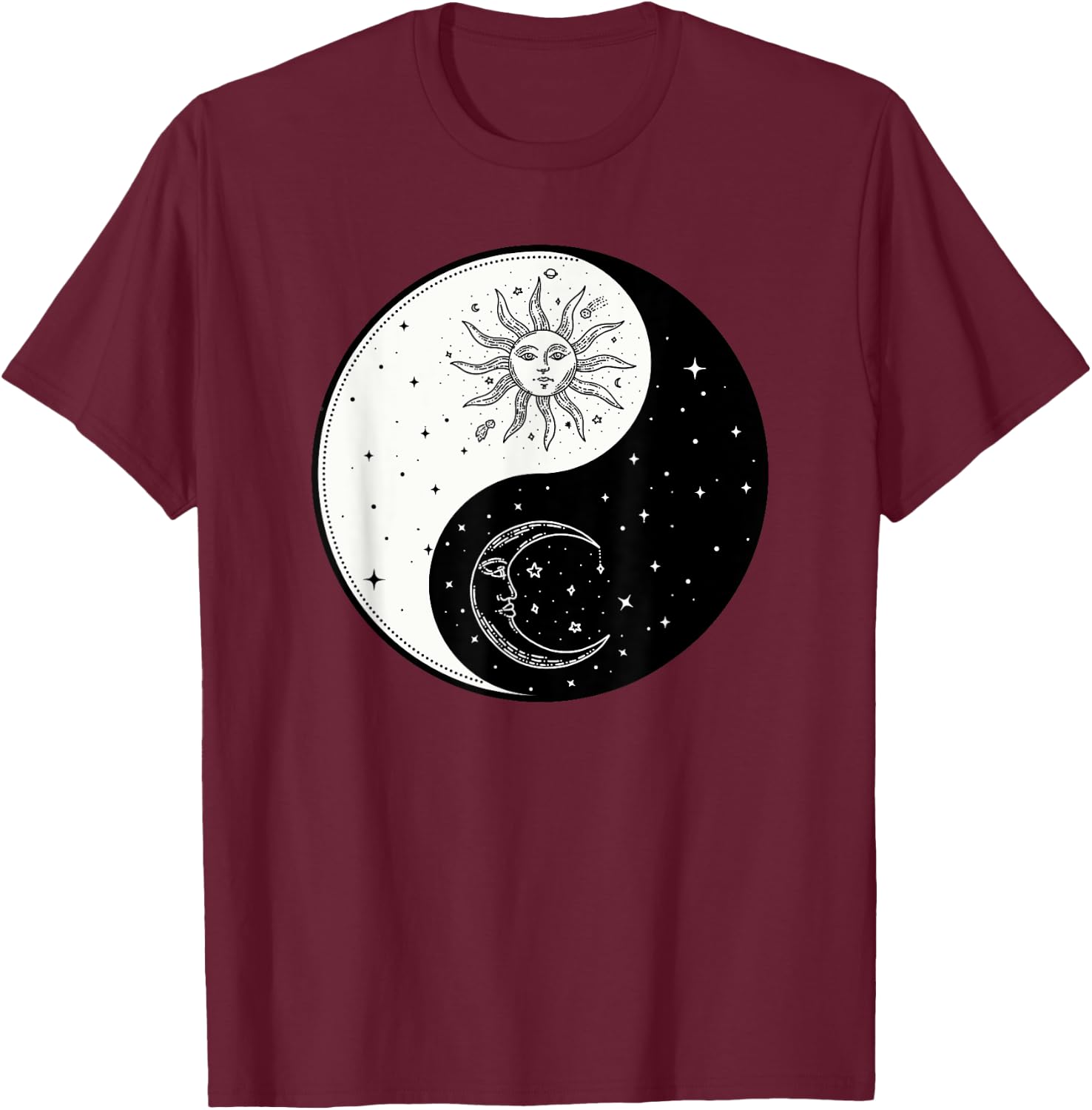 Sun Moon Ying Yang Vintage Yoga Zen Spiritual Mystical T-Shirt - T-Shirt | Maroon