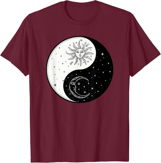 Sun Moon Ying Yang Vintage Yoga Zen Spiritual Mystical T-Shirt - T-Shirt | Maroon