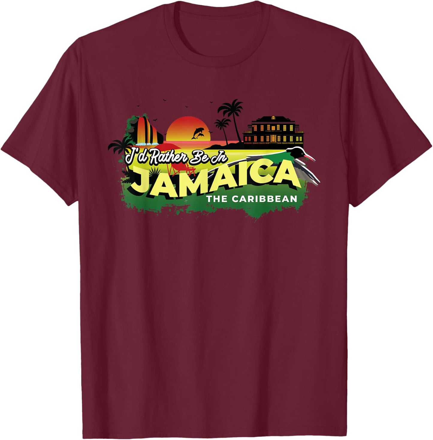 I'd Rather Be In Jamaica The Caribbean - Vintage Souvenir T-Shirt - T-Shirt | Maroon