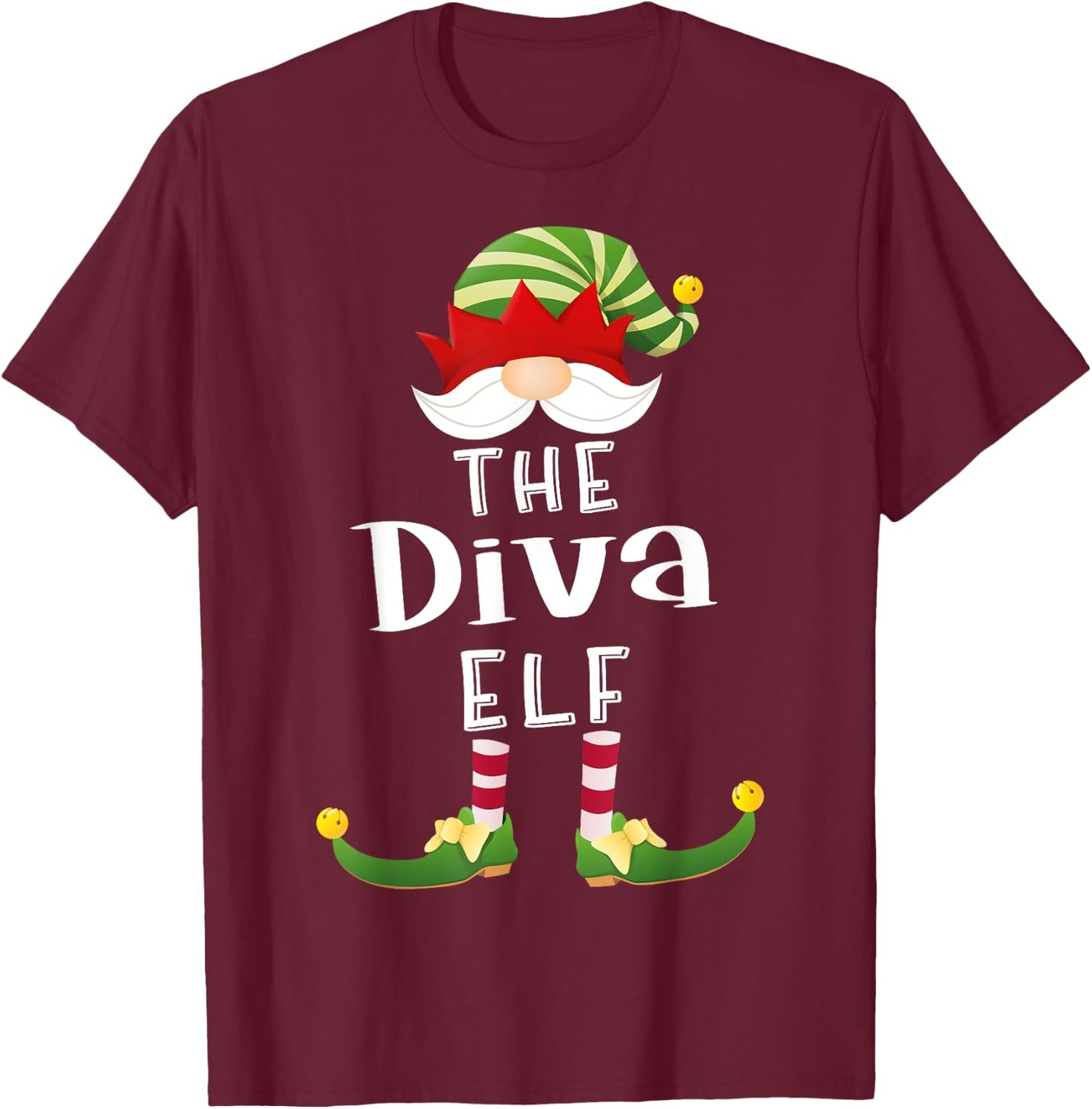 Diva Elf Group Christmas Funny Pajama Party T-Shirt - T-Shirt | Maroon