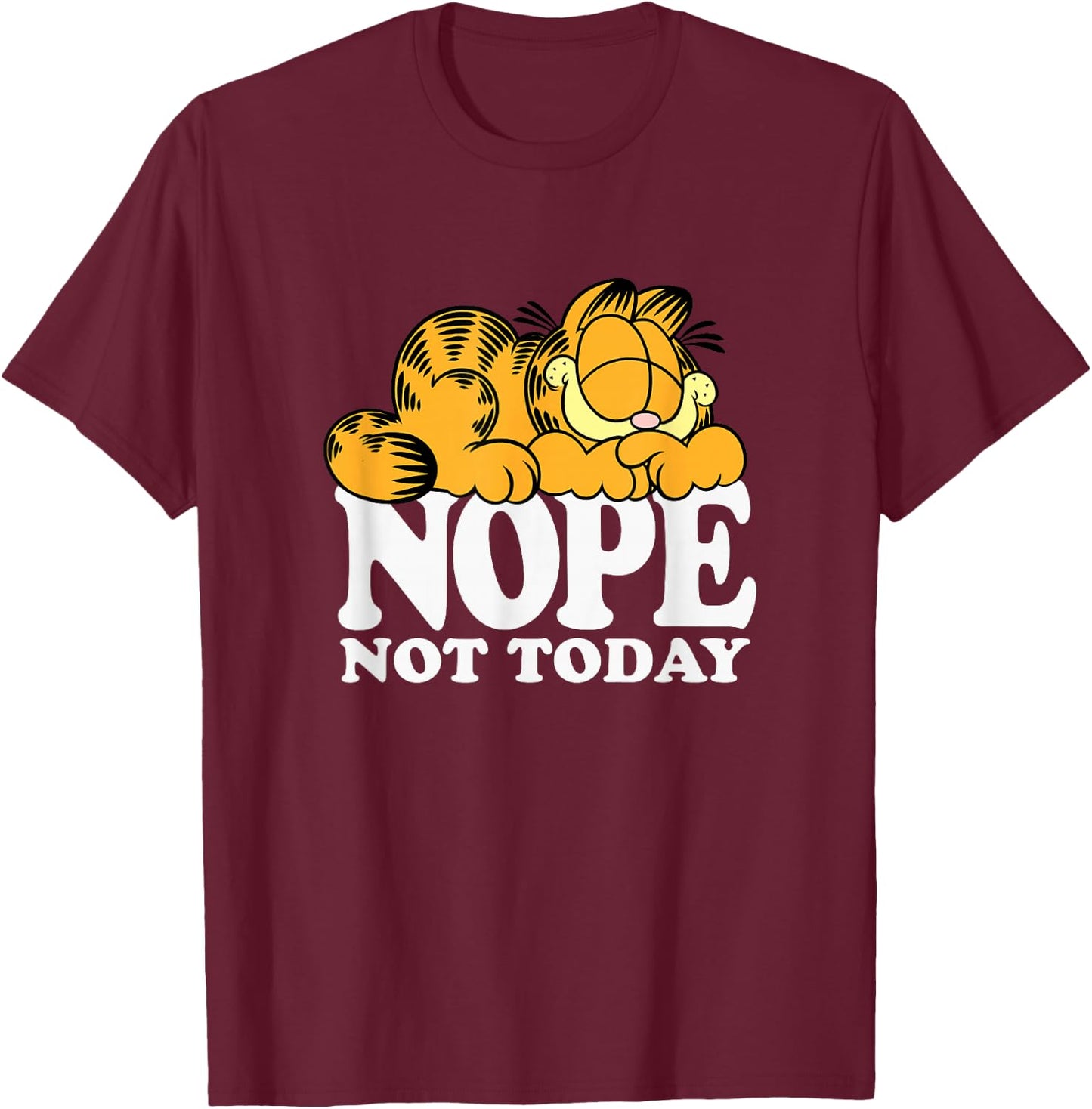 Garfield Nope Not Today Lazy Cat Bold Logo - -Adults, -Kids - Black - Short Sleeve - - Novelty T-Shirt - T-Shirt | Maroon