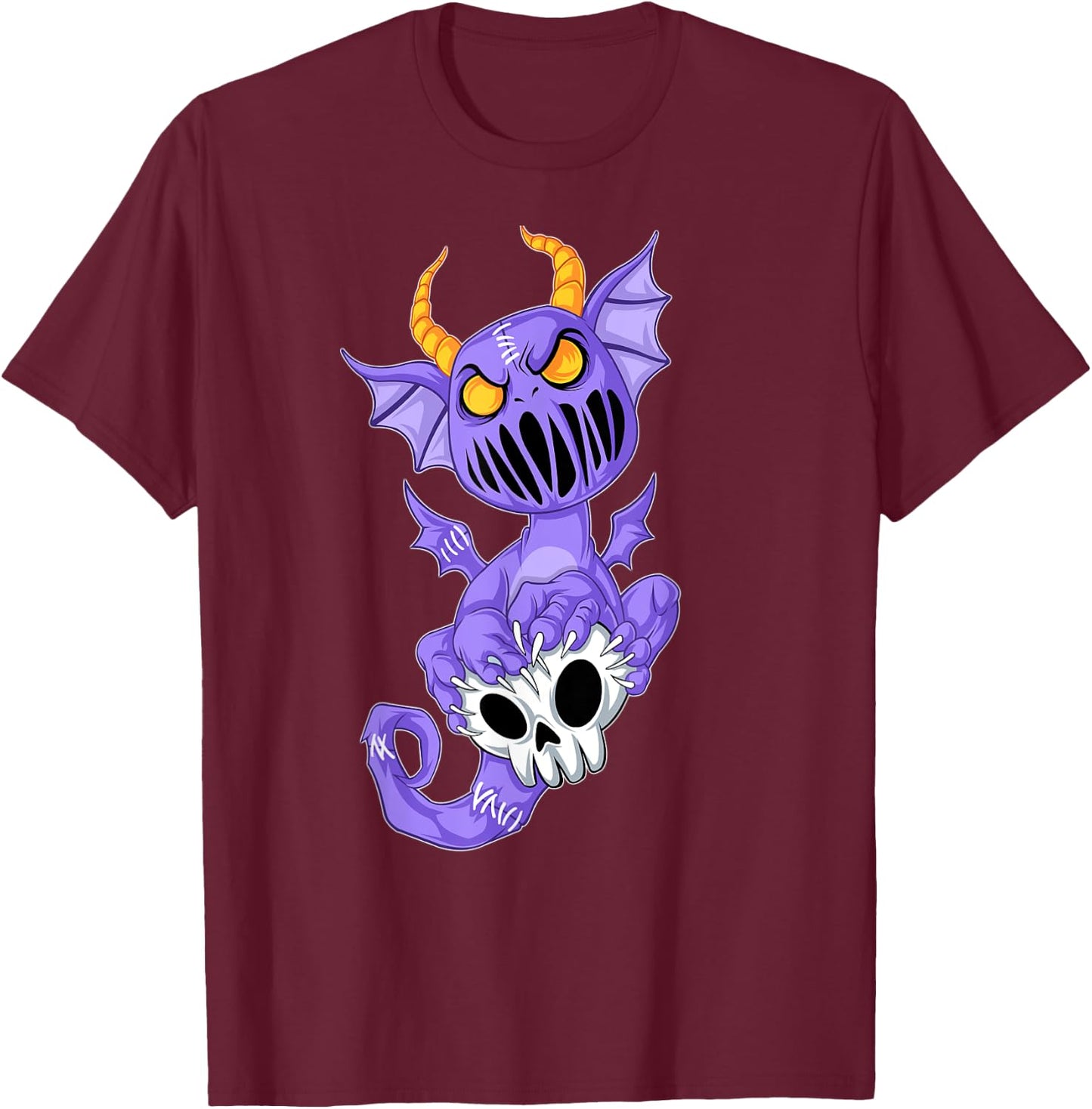 Kawaii Pastel Goth Cute Creepy Demon Dragon & Skull T-Shirt - T-Shirt | Maroon