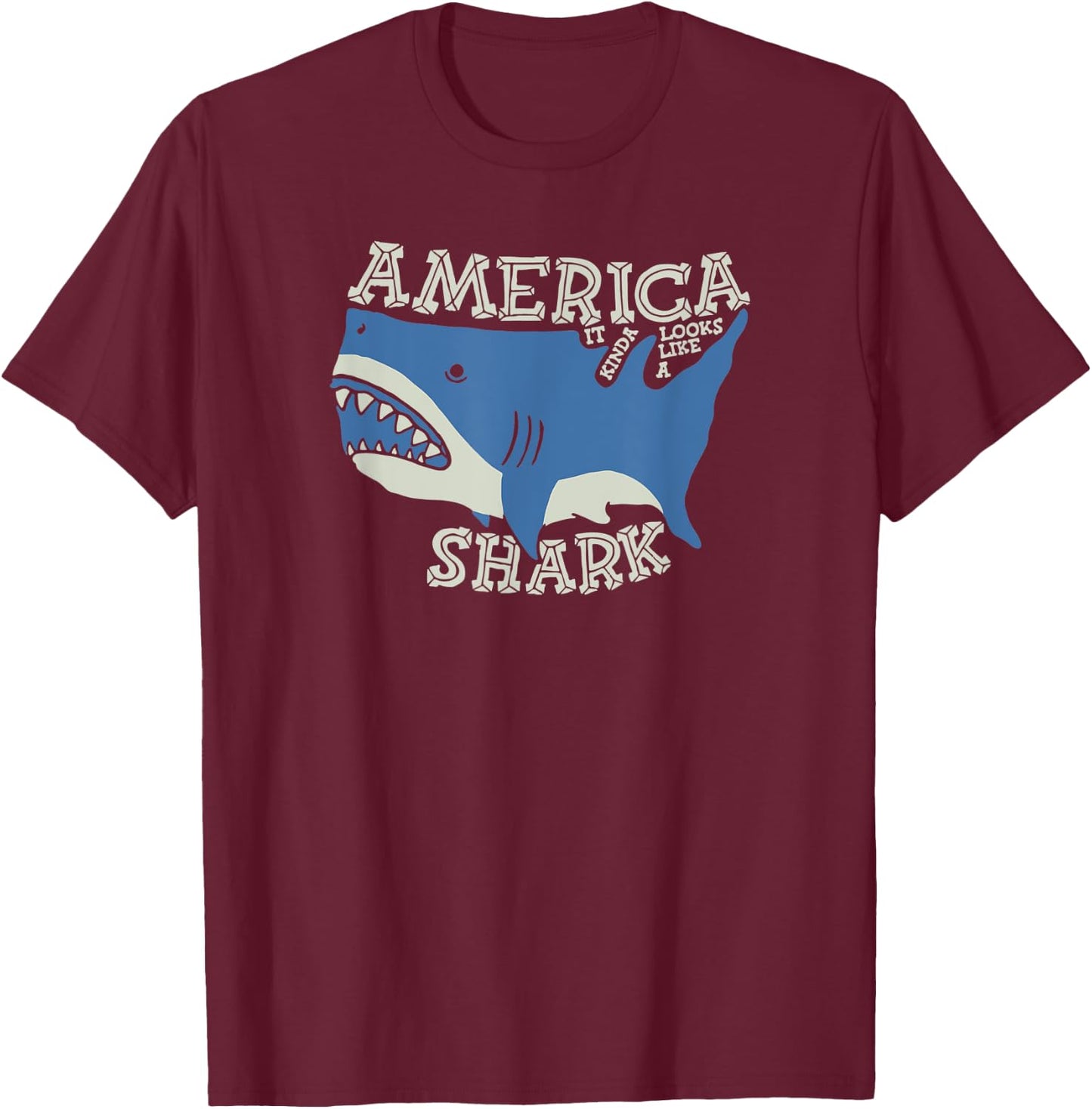 America map it kinda looks like a shark funny sharks lovers T-Shirt - T-Shirt | Maroon