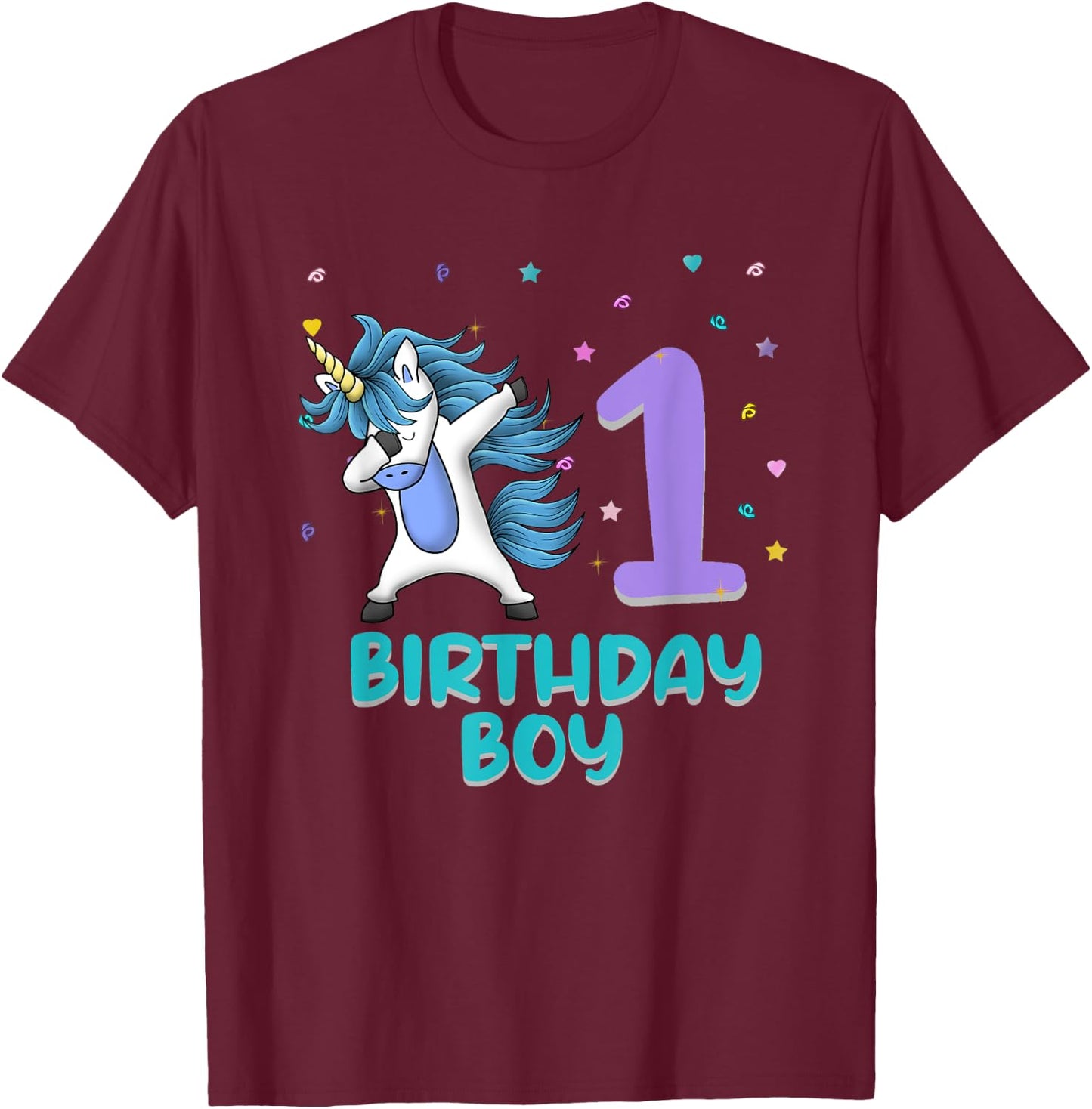 Unicorn 1st Birthday Boy Gift Love Funny Bday 1 Years Old T-Shirt - T-Shirt | Maroon