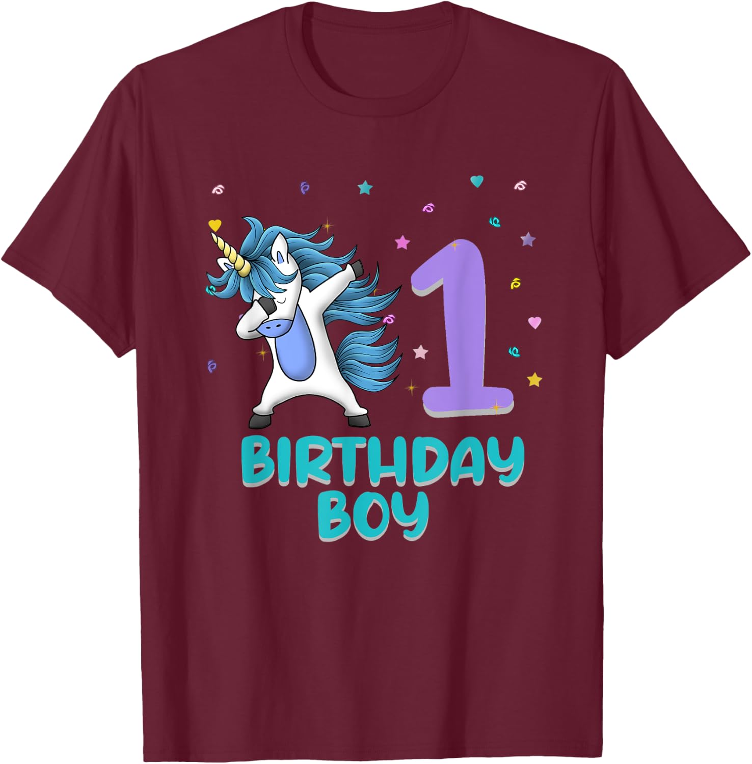 Unicorn 1st Birthday Boy Gift Love Funny Bday 1 Years Old T-Shirt - T-Shirt | Maroon