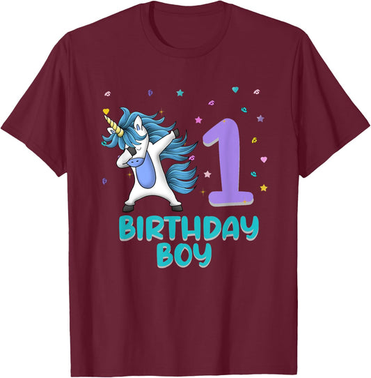 Unicorn 1st Birthday Boy Gift Love Funny Bday 1 Years Old T-Shirt - T-Shirt | Maroon