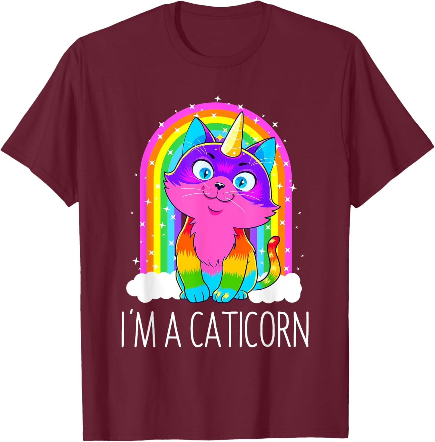 Caticorn Unicorn Cat Girls Women Rainbow Kitty Birthday Gift T-Shirt - T-Shirt | Maroon