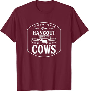 Hang out with my Cows Farming Farmer Cow Herd T-Shirt - T-Shirt | Maroon