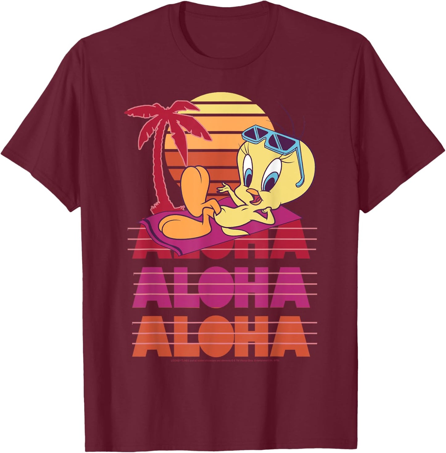 Looney Tunes Tweety Bird Aloha Stack T-Shirt - T-Shirt | Maroon