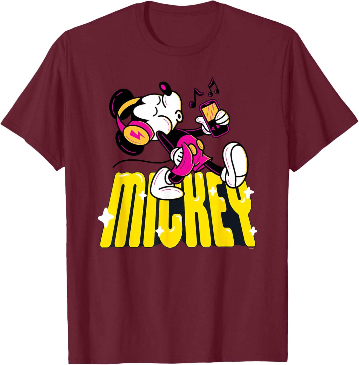 Disney Mickey Mouse Retro Whistling Music Super Cool Stroll T-Shirt - T-Shirt | Maroon