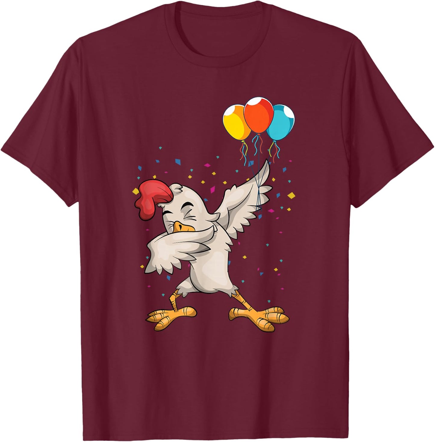 Kids Birthday Party Balloon Funny Farm Bird Dabbing Chicken T-Shirt - T-Shirt | Maroon