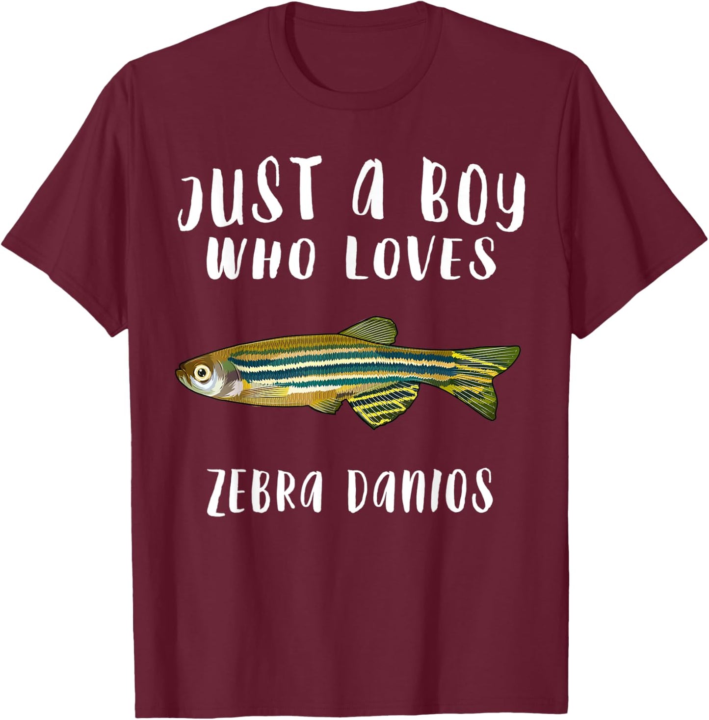 Just A Boy Who Loves Zebra Danios Fish Lover T-Shirt - T-Shirt | Maroon