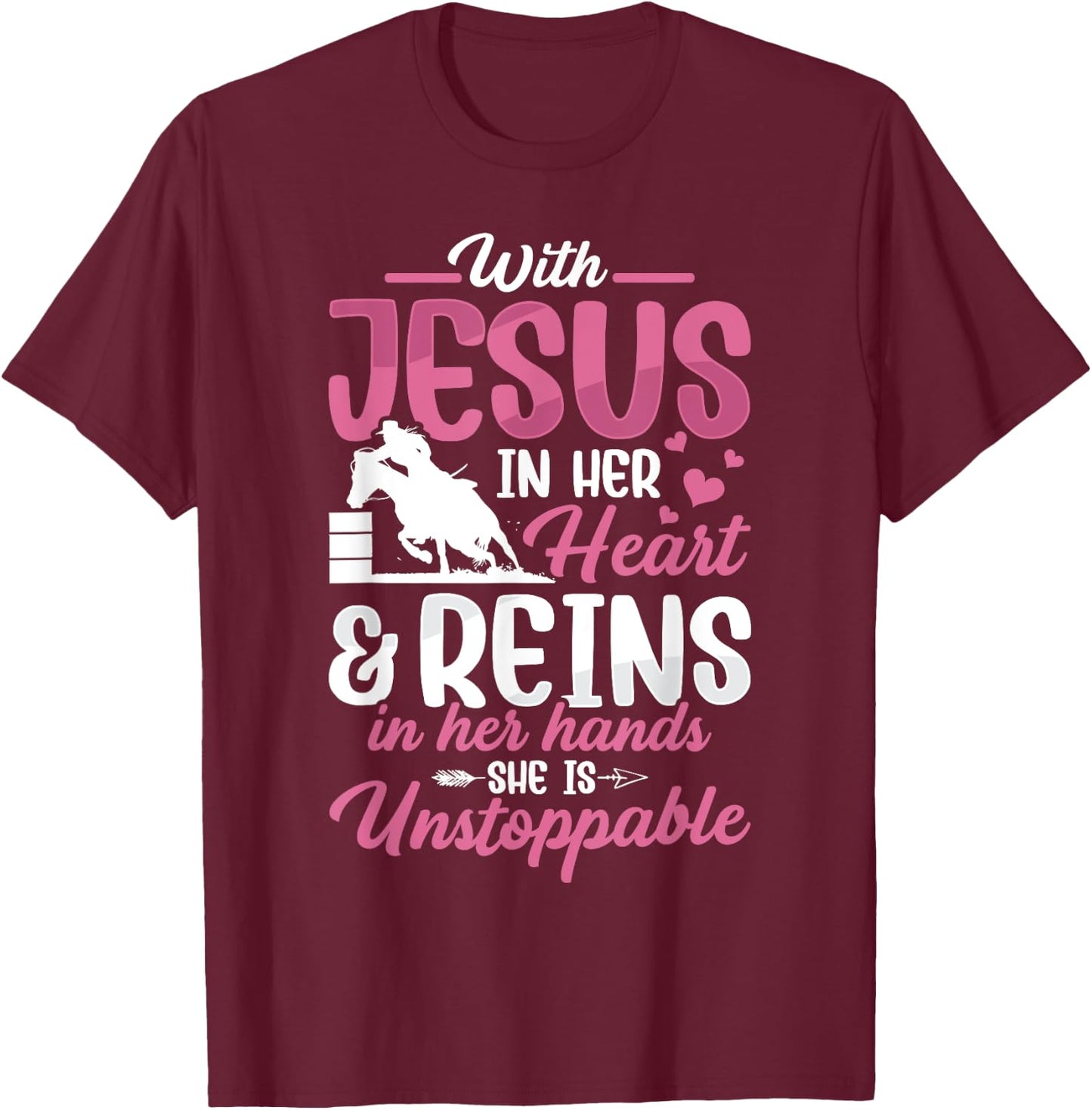 With Jesus Barrel Racer Race Barrel Racing Horse Rodeo Women T-Shirt - T-Shirt | Maroon