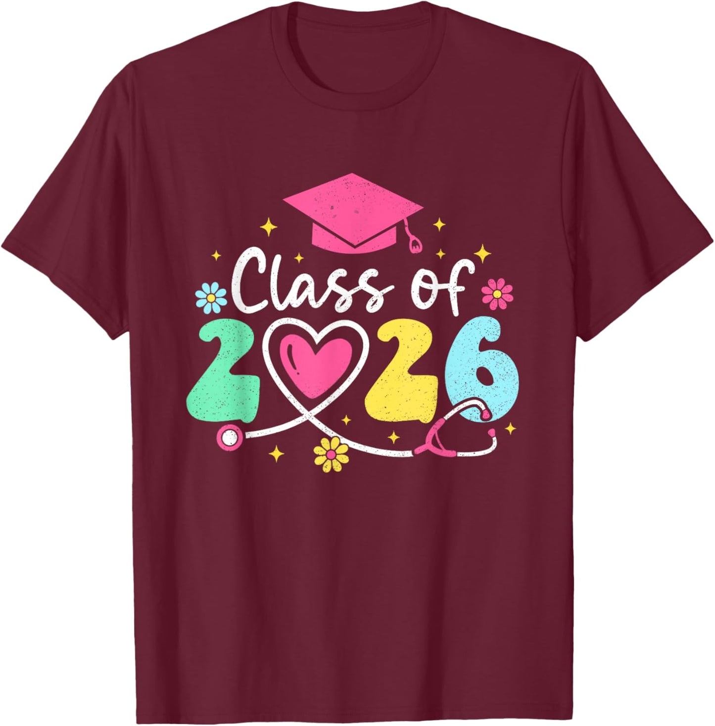 Groovy Nurse Class Of 2026 Graduation Nursing RN LPN School T-Shirt - T-Shirt | Maroon
