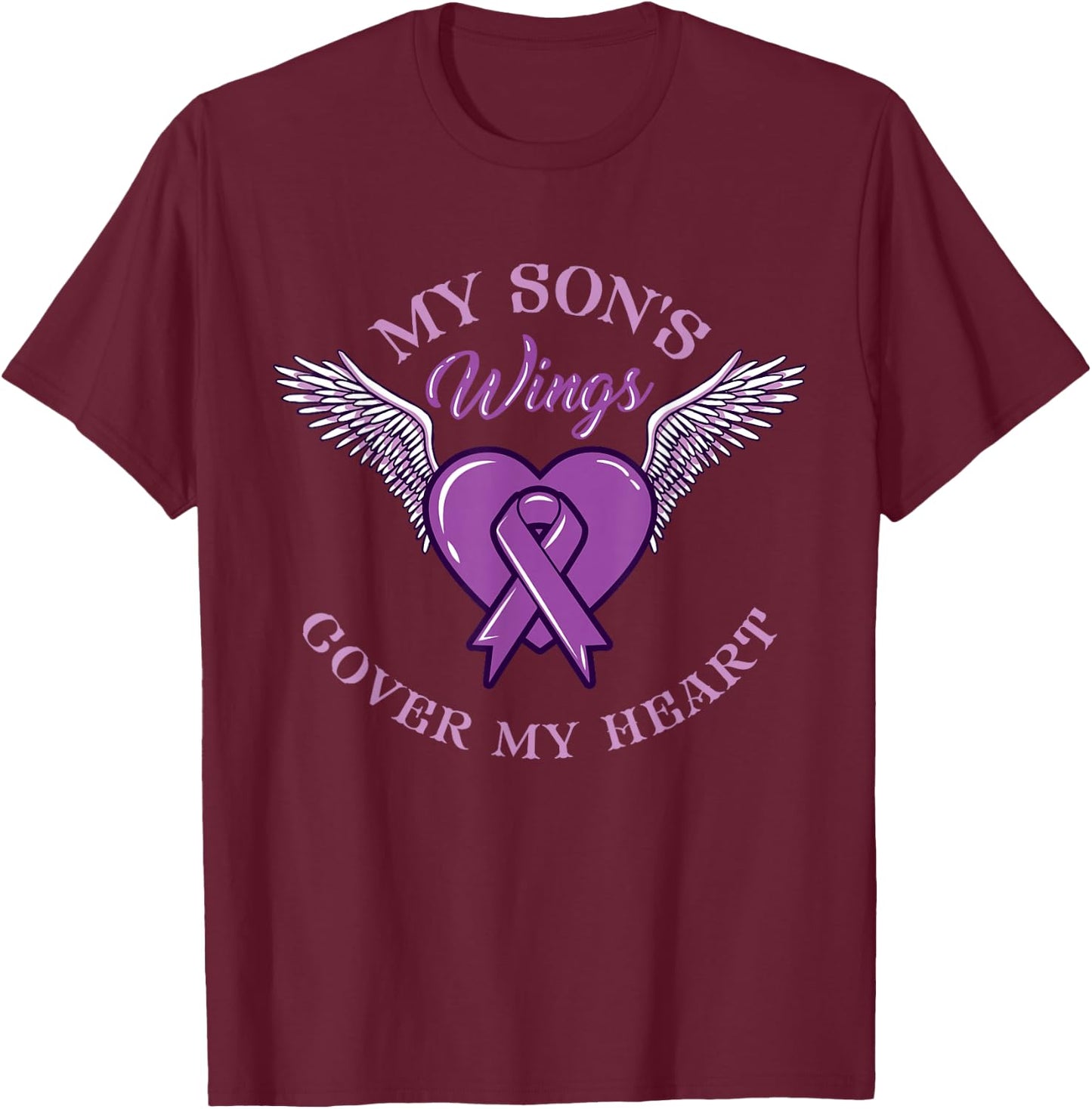 My Son's Wings Cover My Heart Overdose Awareness T-Shirt - T-Shirt | Maroon