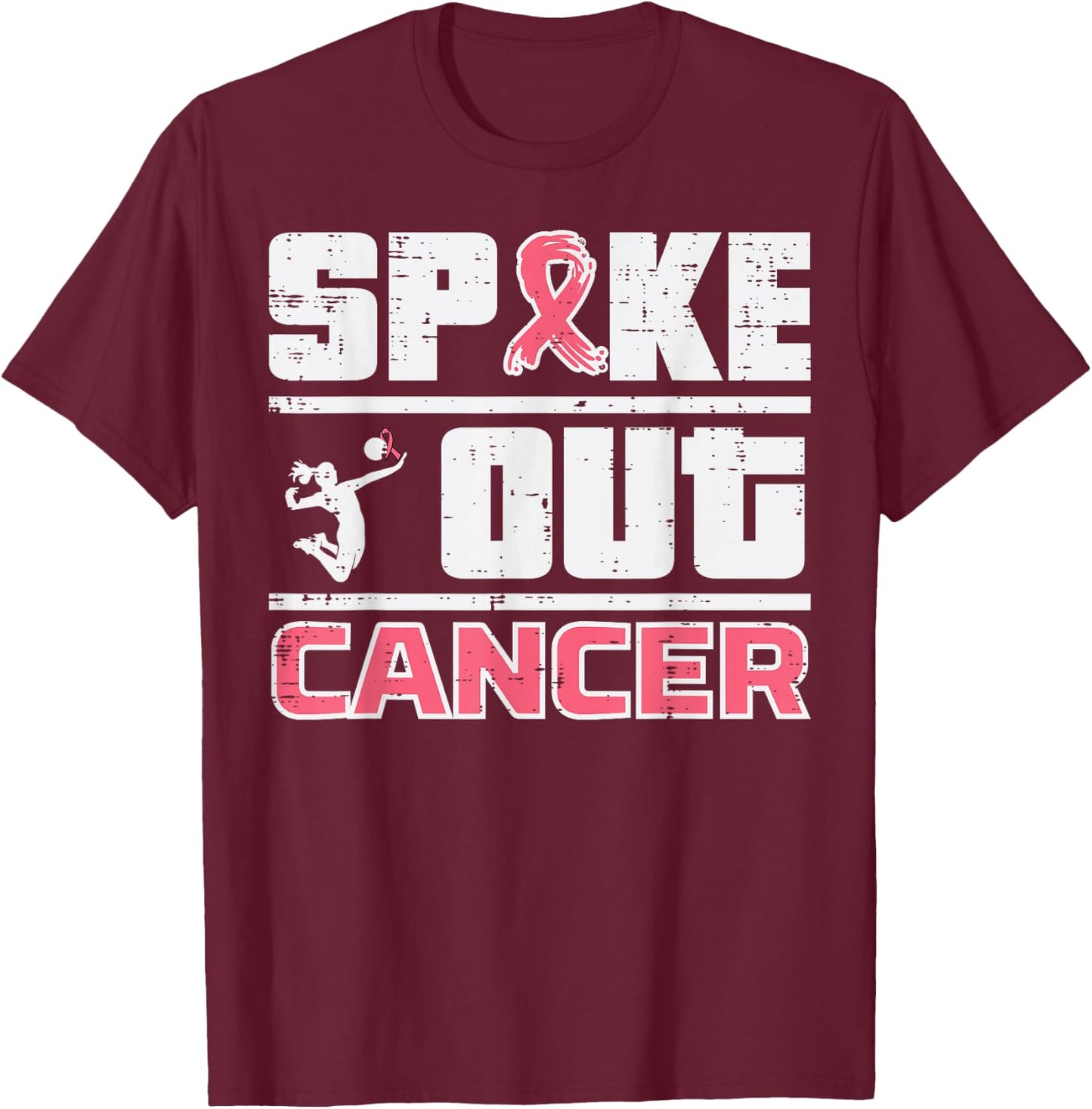 Spike Out Breast Cancer Volleyball Awareness Women Men Kids T-Shirt - T-Shirt | Maroon
