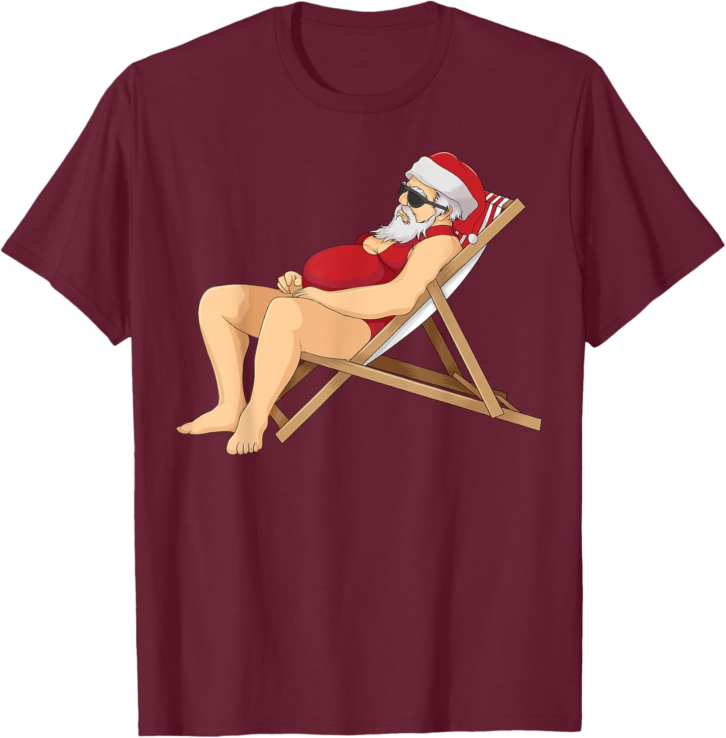 Funny Santa Sunbathing Red Mankini | Cool Beach Summer Gift T-Shirt - T-Shirt | Maroon