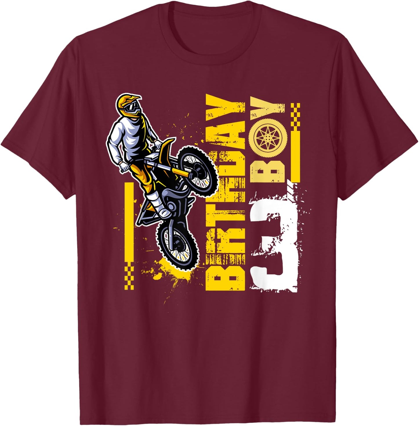 3 Year Old Dirt Bike Birthday Party Motocross MX 3rd T-Shirt - T-Shirt | Maroon