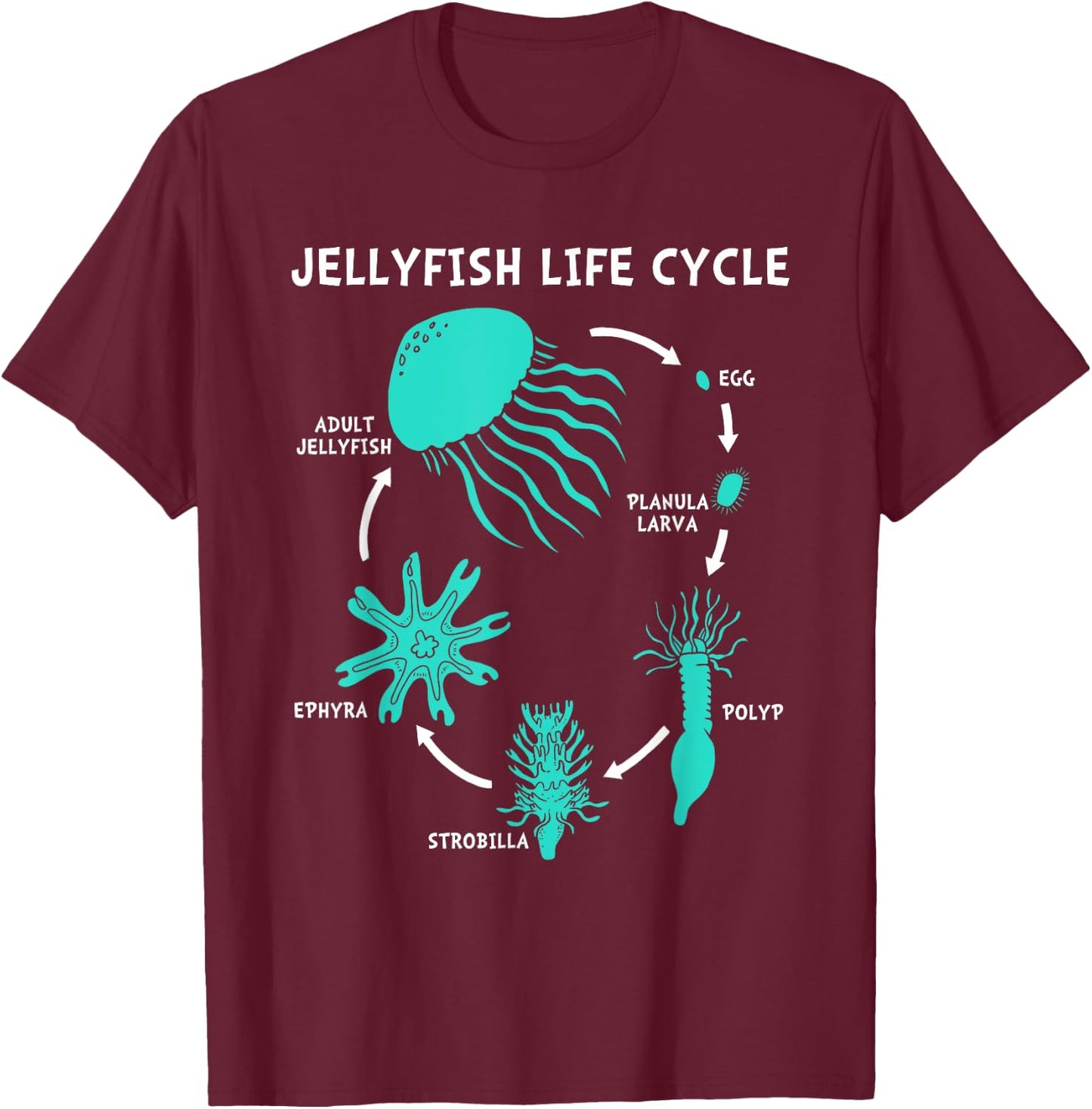 Life Cycle Of A Jellyfish T-Shirt - T-Shirt | Maroon
