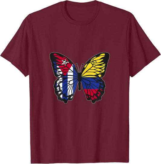 Cuba and Colombia Mix Butterfly Half Cuban half Colombian T-Shirt - T-Shirt | Maroon
