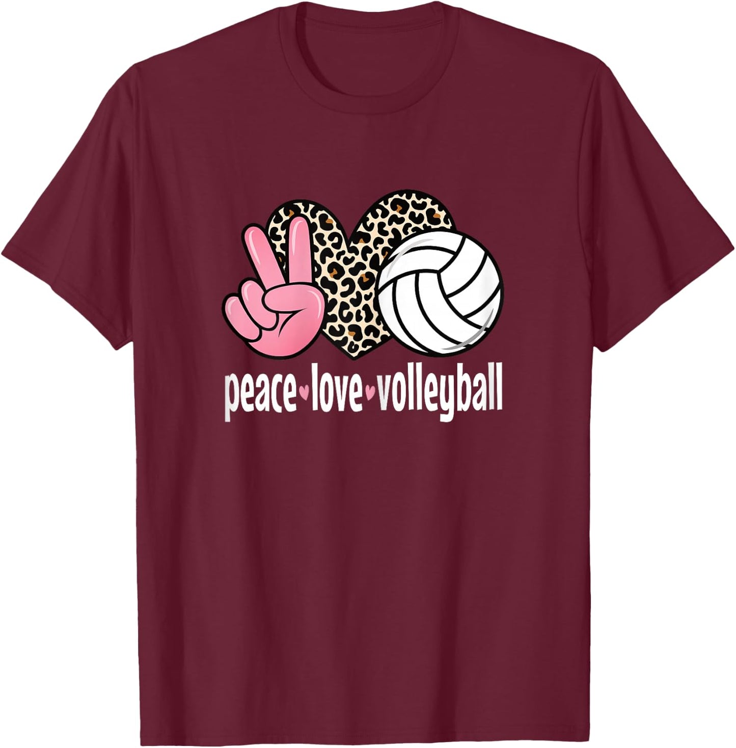 Peace Love Volleyball Cute Volleyball Women Girls Kids T-Shirt - T-Shirt | Maroon