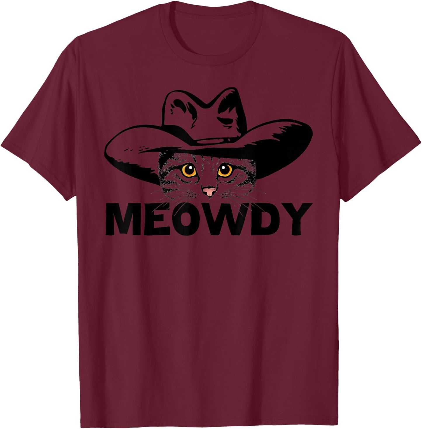 Meowdy - Funny Mashup Between Meow and Howdy - Cat Meme Small T-Shirt - T-Shirt | Maroon