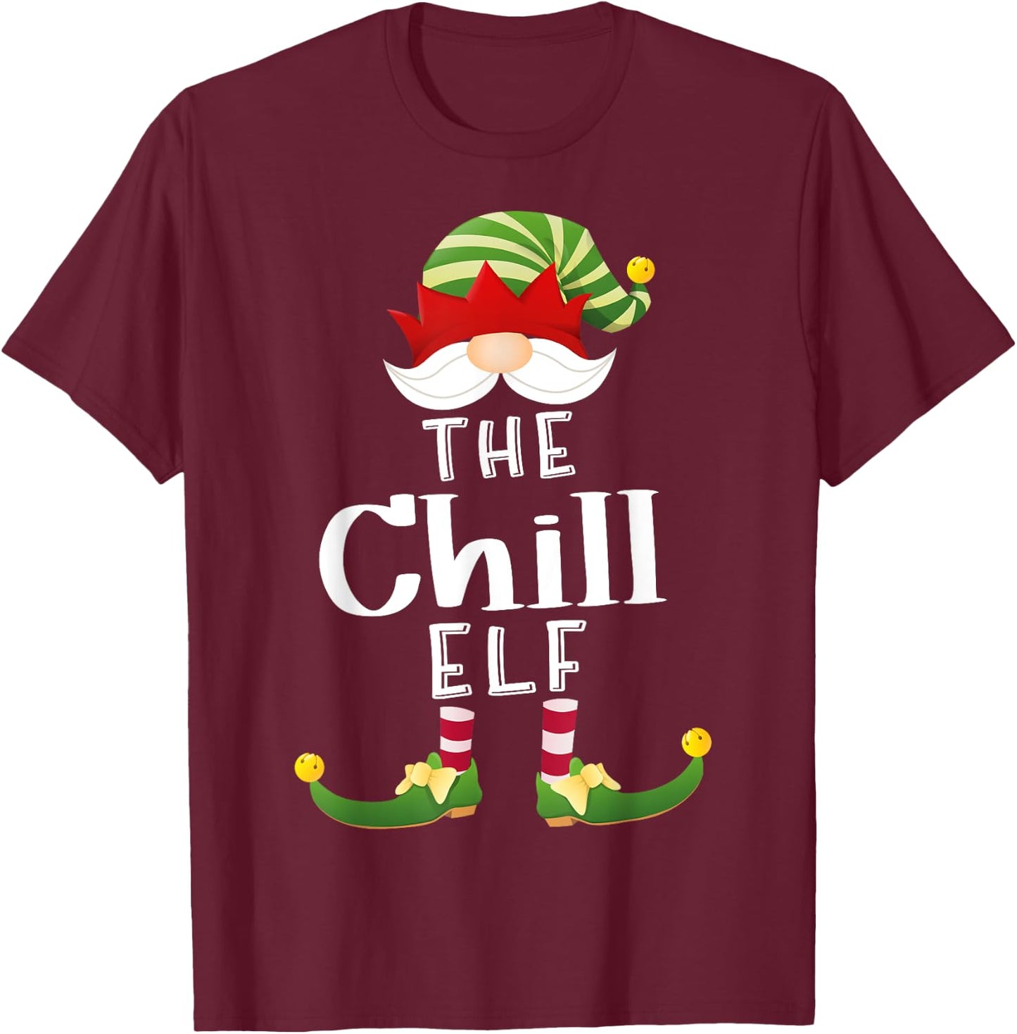 Chill Elf Group Christmas Funny Pajama Party T-Shirt - T-Shirt | Maroon