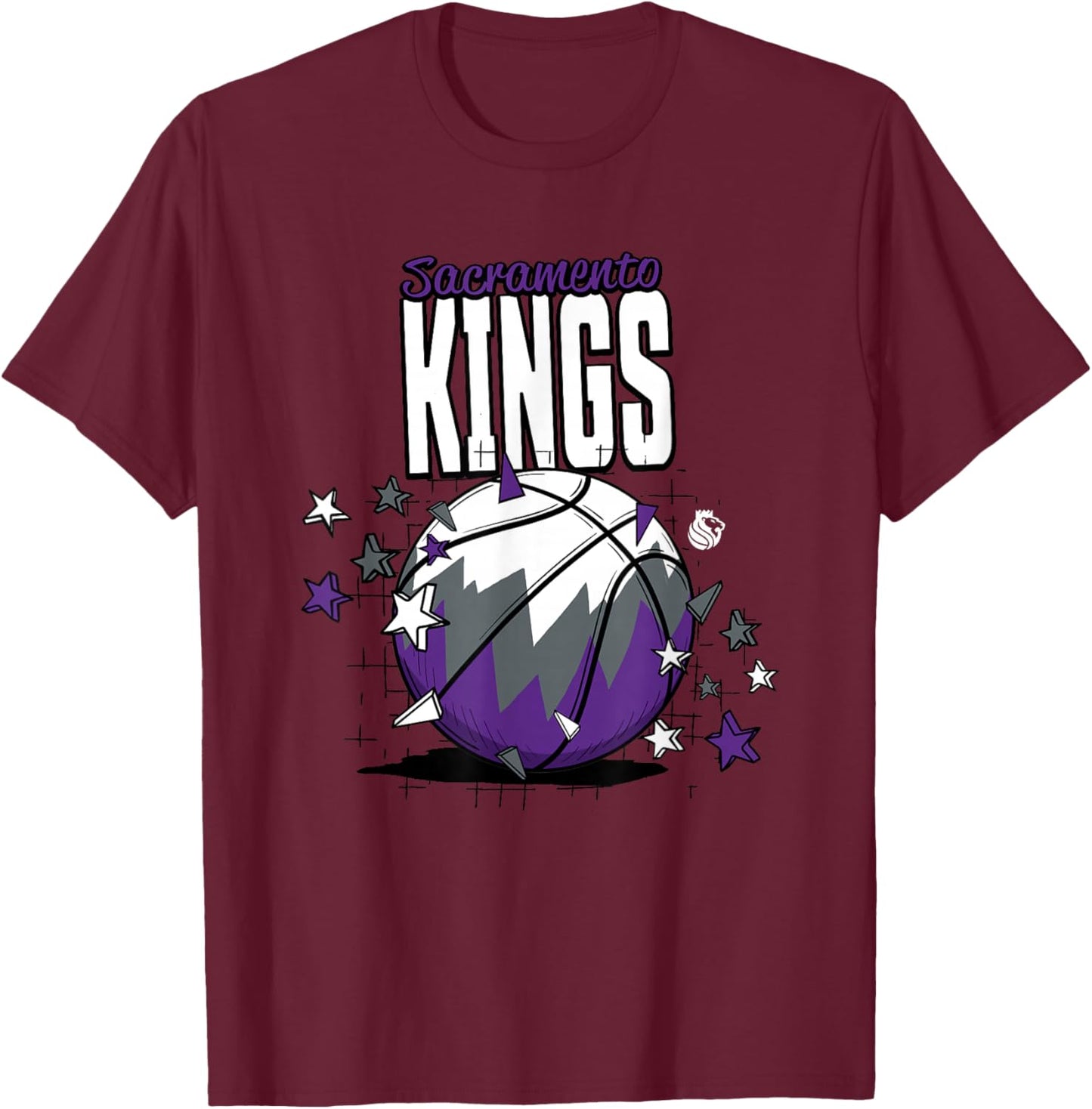 NBA Sacramento Kings Basketball Doodle Stars T-Shirt - T-Shirt | Maroon