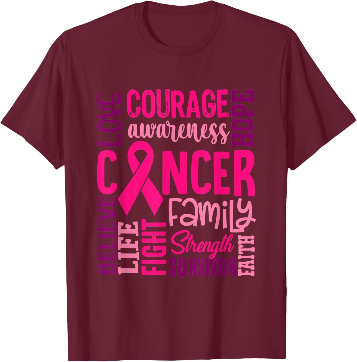 Pink Breast Cancer Awareness Survivor Supporter T-Shirt - T-Shirt | Maroon