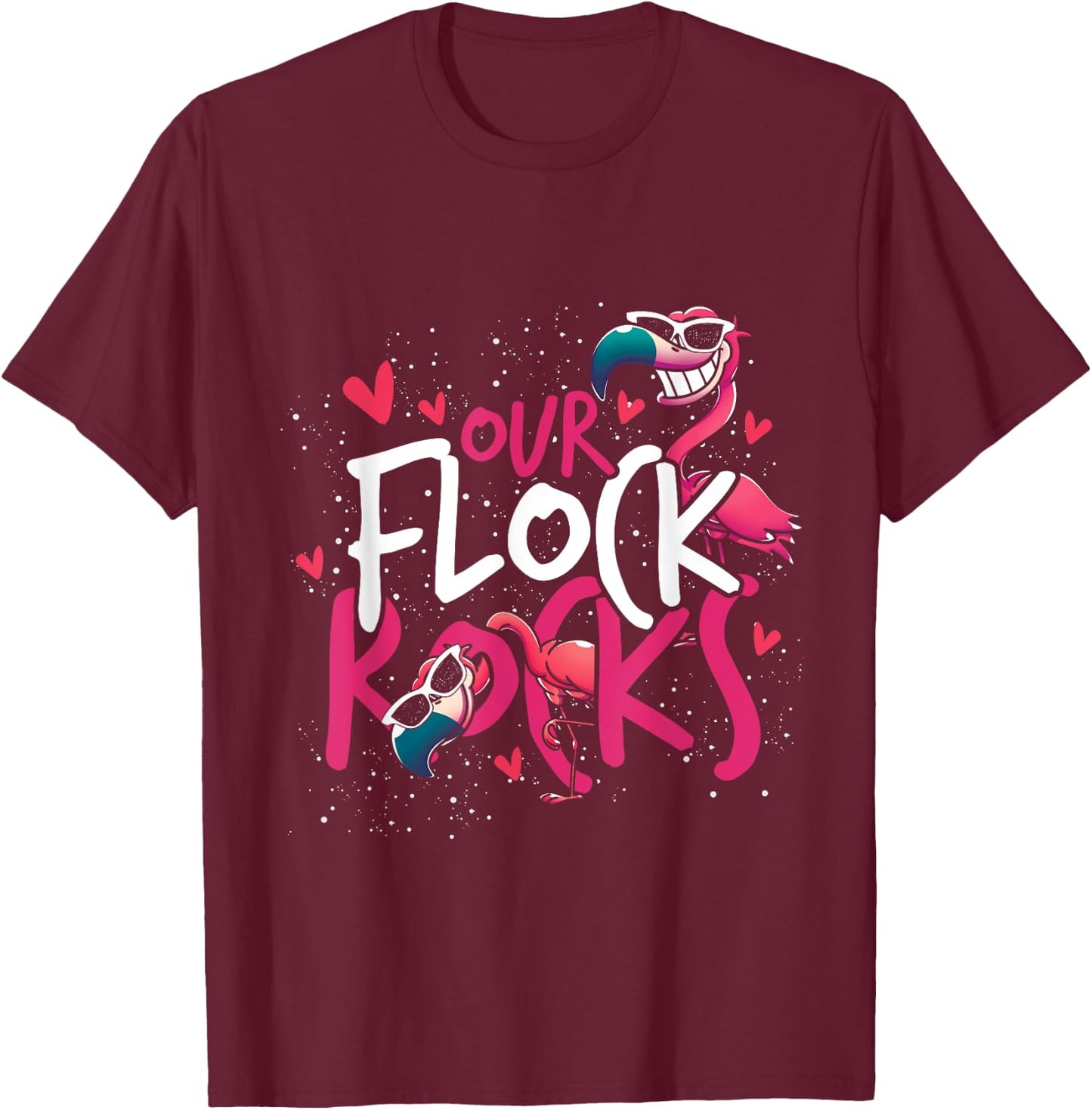 Our Flock Rocks Flamingo T-Shirt - T-Shirt | Maroon