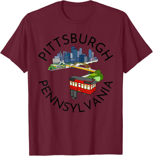 Pittsburgh Pennsylvania Steel City Skyline Bridge 412 T-Shirt - T-Shirt | Maroon