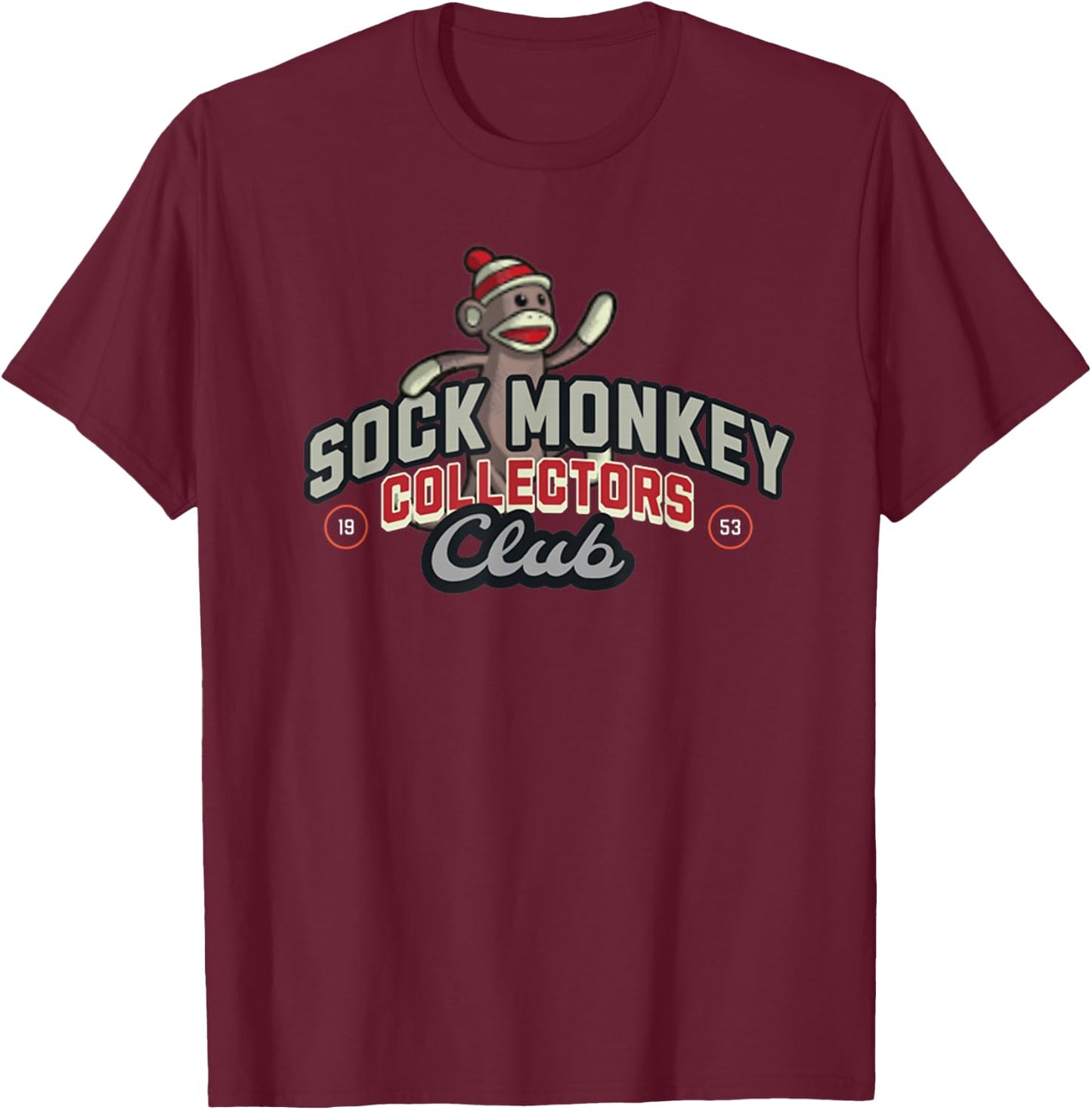 Sock Monkey Collectors Club Est 1953 Sock Monkey T-Shirt - T-Shirt | Maroon