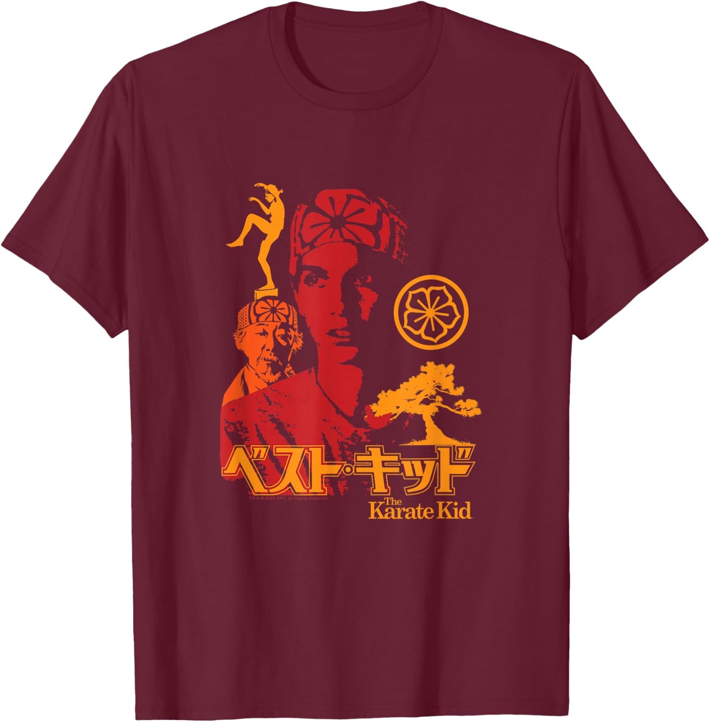 The Karate Kid Iconic Red Orange Yellow Collage Movie T-Shirt - T-Shirt | Maroon