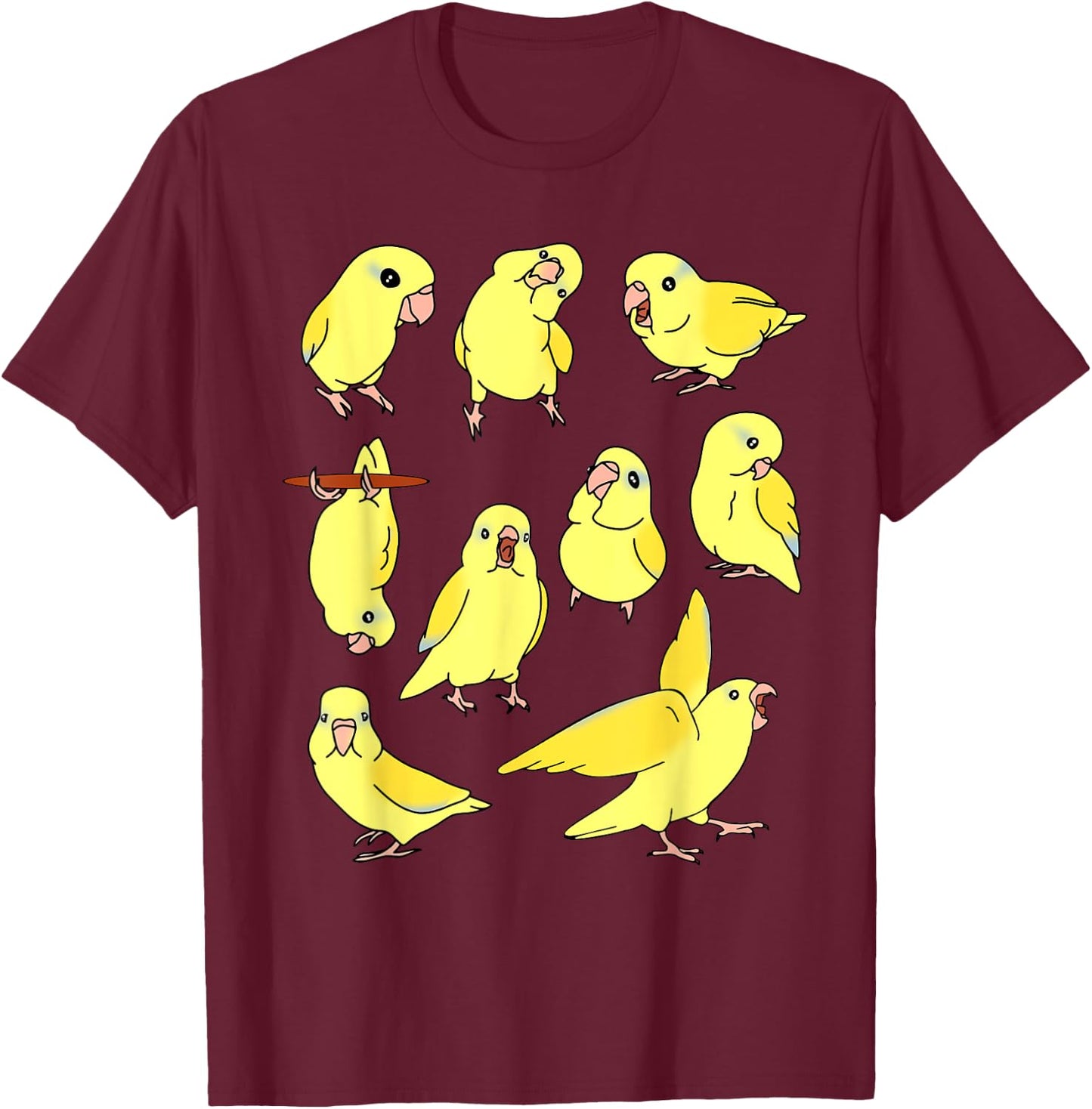 Cute Yellow Parrotlet Pattern Funny Parrots doodles T-Shirt - T-Shirt | Maroon