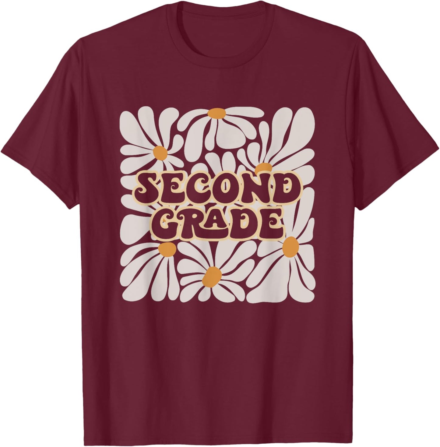 Retro Flower Power Squared Second 2nd Grade Back To School T-Shirt - T-Shirt | Maroon