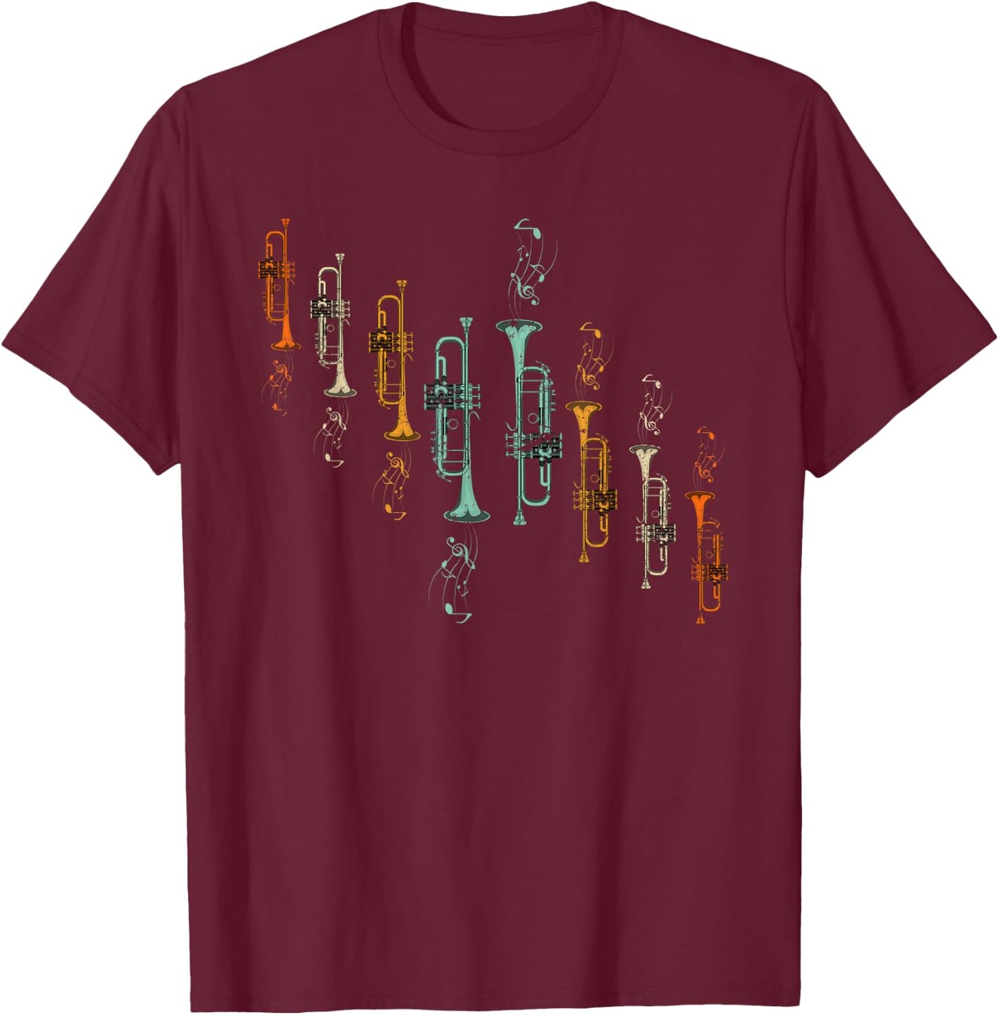 Jazz Music Sheet Music Trumpeter Gift Trumpet T-Shirt - T-Shirt | Maroon