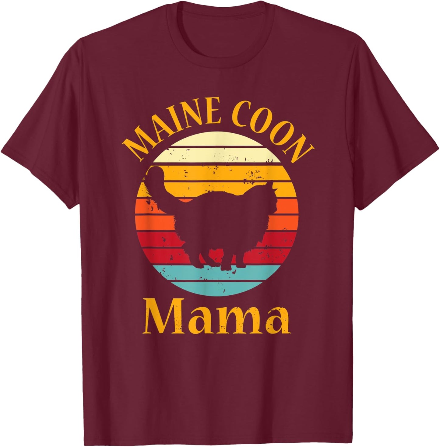 Retro Maine Coon Cat Mom Pet Owner Vintage Maine Coon Mama Men Women T-Shirt - T-Shirt | Maroon