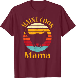 Retro Maine Coon Cat Mom Pet Owner Vintage Maine Coon Mama Men Women T-Shirt - T-Shirt | Maroon