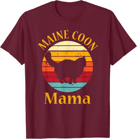 Retro Maine Coon Cat Mom Pet Owner Vintage Maine Coon Mama Men Women T-Shirt - T-Shirt | Maroon