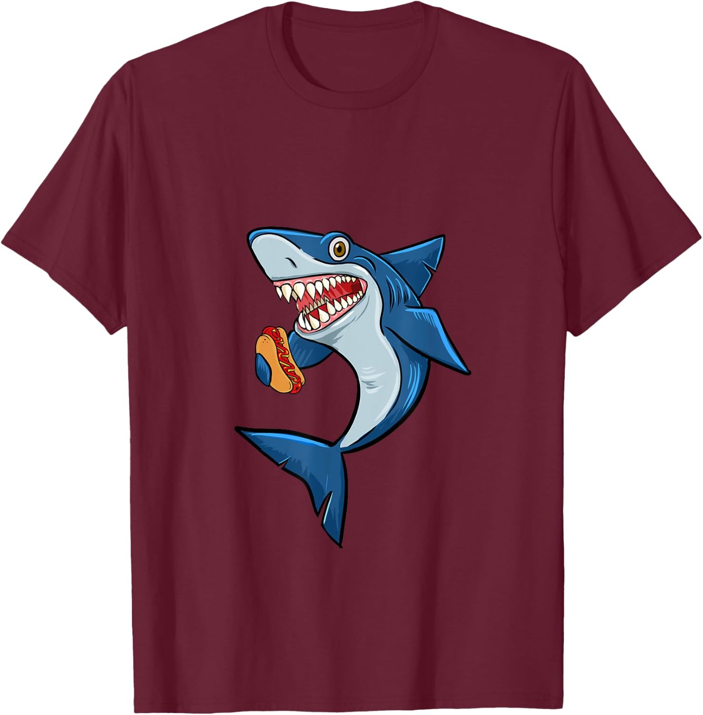 Hotdog Sharks Love Animal lovers Funny Outfit T-Shirt - T-Shirt | Maroon