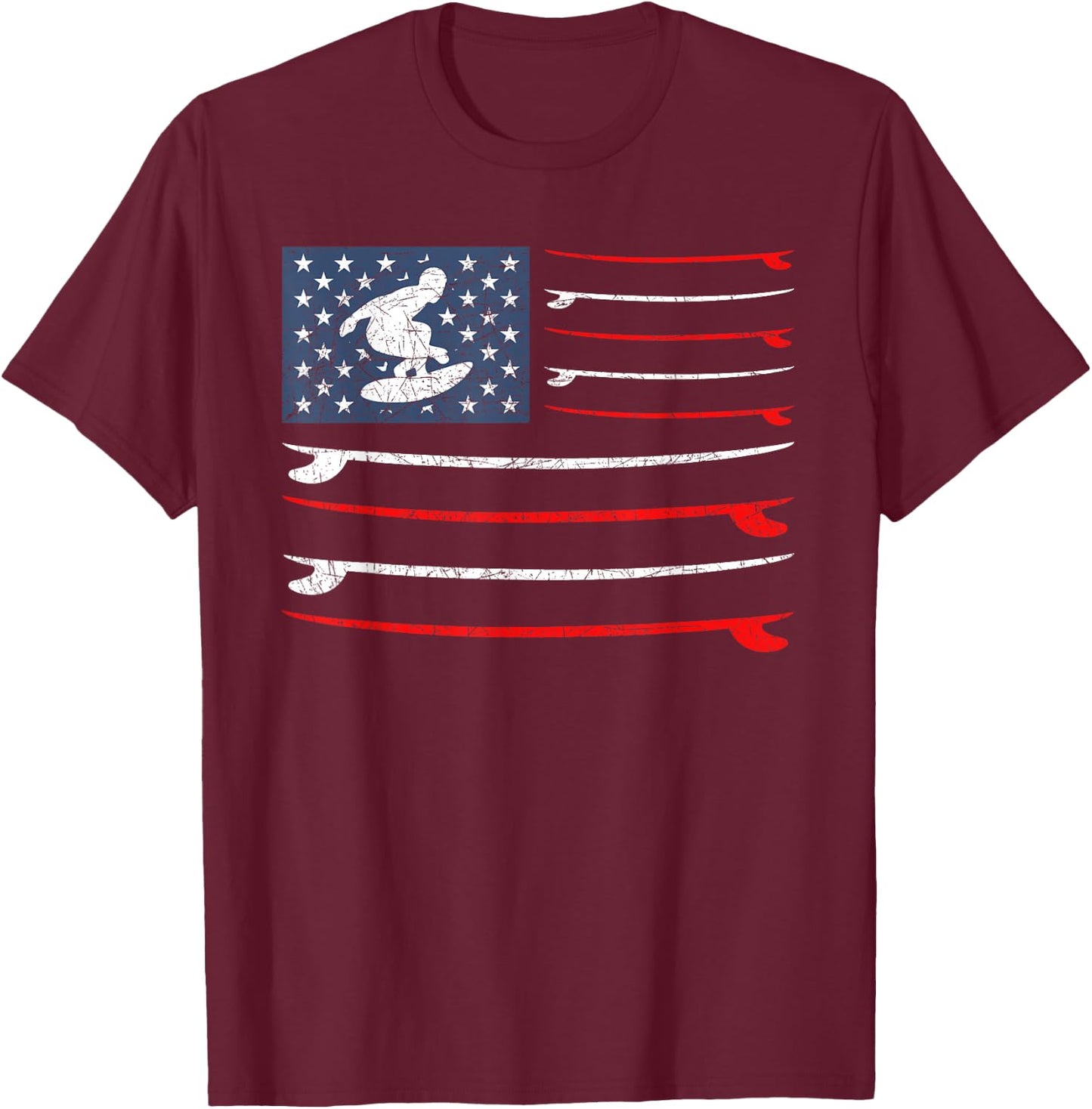 US Flag 4th Of July Surf Patriotic Surfer Surfing T-Shirt - T-Shirt | Maroon