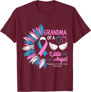 Grandma Of Little Angel Pregnancy Infant Loss Awareness Mom T-Shirt - T-Shirt | Maroon