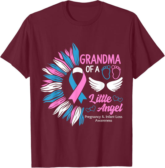 Grandma Of Little Angel Pregnancy Infant Loss Awareness Mom T-Shirt - T-Shirt | Maroon