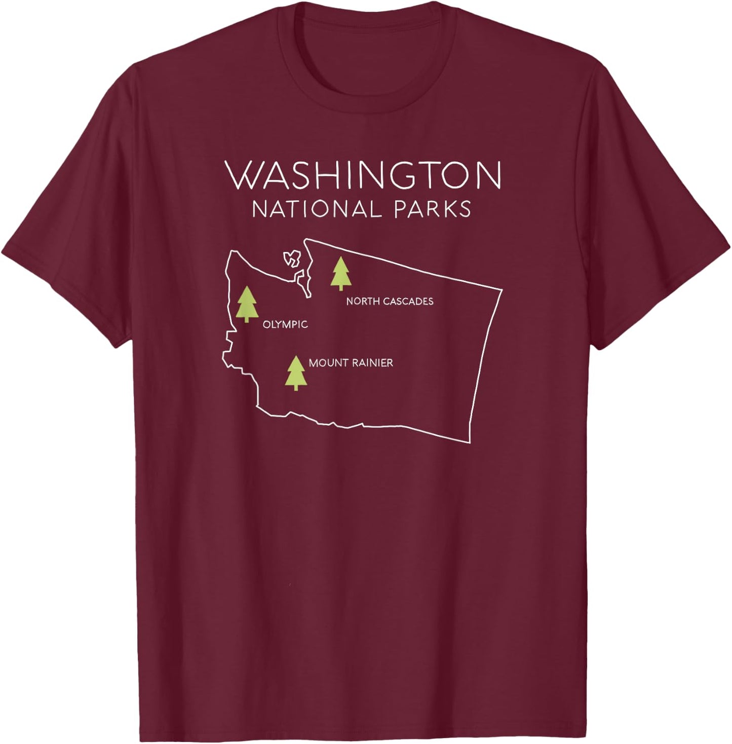 Washington National Park Map Mount Rainer North Cascades T-Shirt - T-Shirt | Maroon