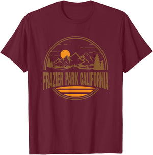 Vintage Frazier Park California Mountain Hiking Print T-Shirt - T-Shirt | Maroon