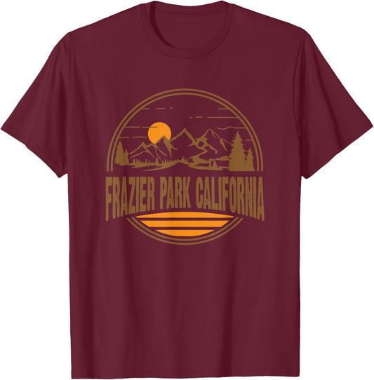 Vintage Frazier Park California Mountain Hiking Print T-Shirt - T-Shirt | Maroon