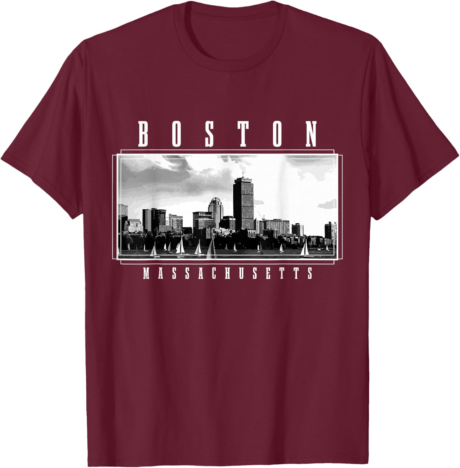 Boston Skyline Massachusetts Pride Vintage Boston T-Shirt - T-Shirt | Maroon
